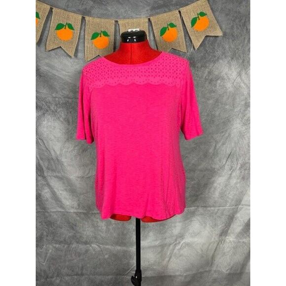 croft & barrow Tops - Croft & Barrow Shirt Women's XL Crochet Pink Knit Top Shortsleeve Blouse Tee